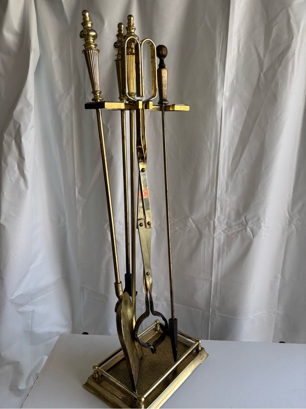 Vintage brass fireplace tool set